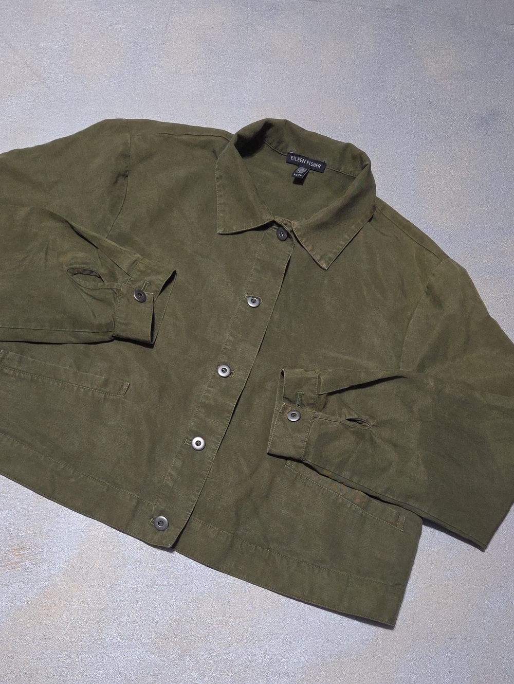 Eileen Fisher Olive Green Linen Lightweight Shirt Jacket